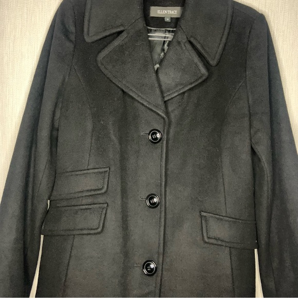 Ellen Tracy Wool Blend Black Trench Long Coat Single Breasted | Size 10 - Picture 8 of 17